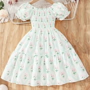 ATOGUTA Hawaiian Dresses for Girls Princess Girls Casaul Printed A-line Sundress Green, Size 2T-8